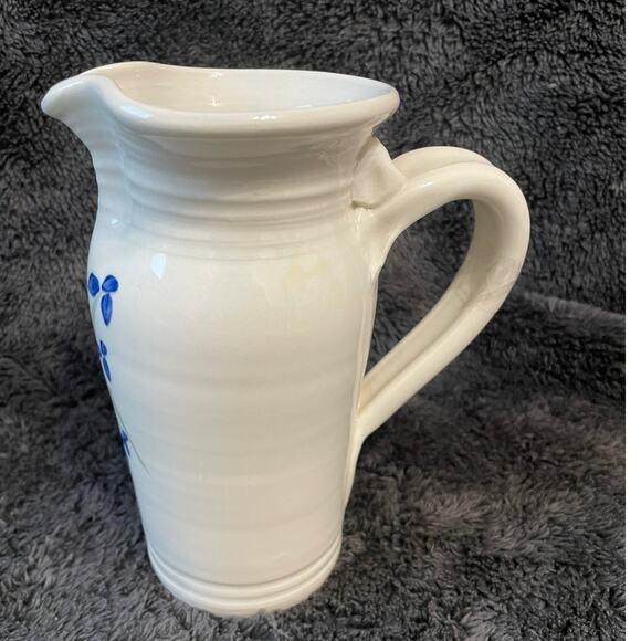 Studio Art Earthenware Pitcher Signed Blue Iris - Picture 3 of 4